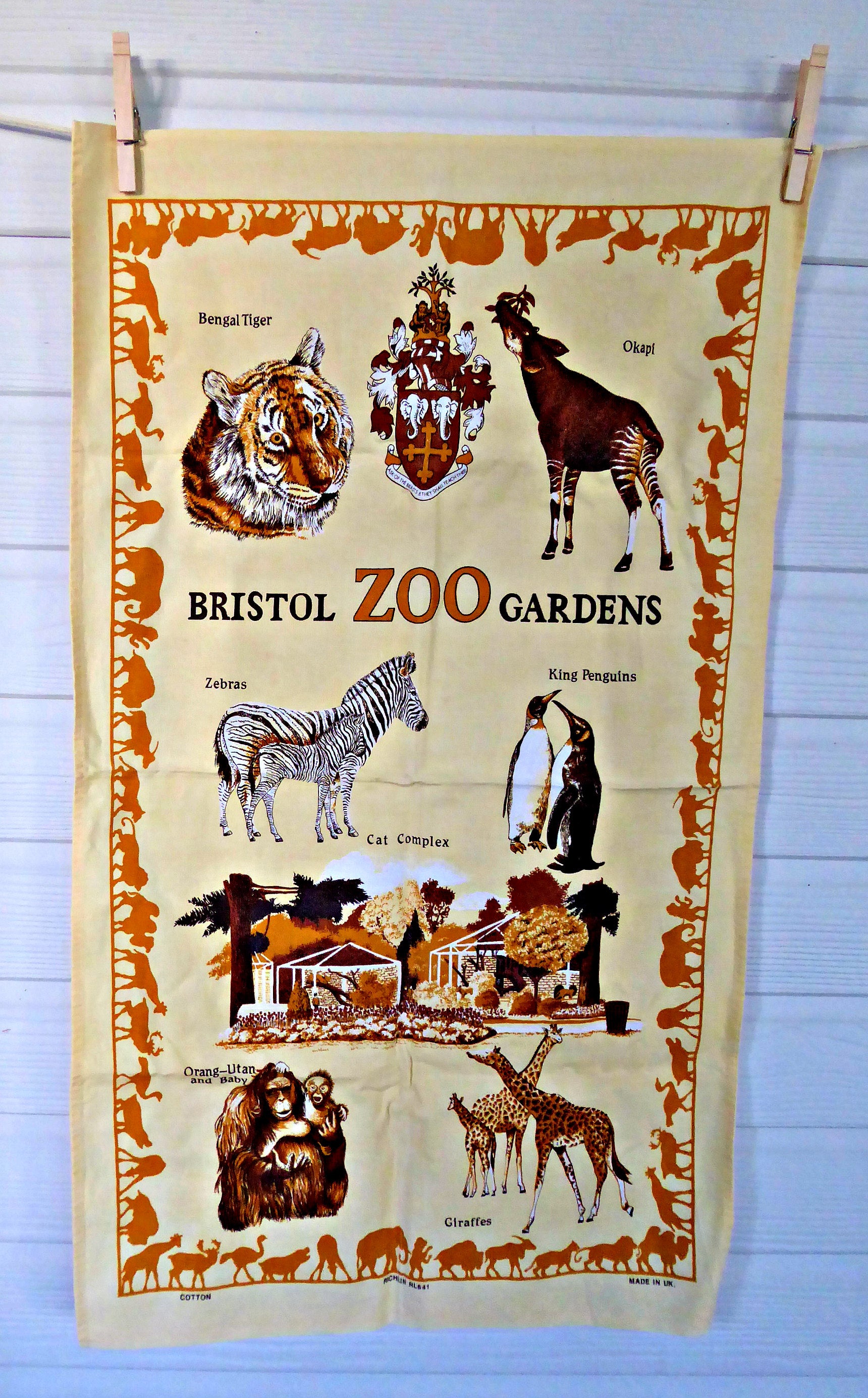 Premium Cotton Tea Towel - Bristol Zoo Gardens England Design with Penguins & Tigers - Absorbent Dish Towel for Kitchen, Dining & Gifts