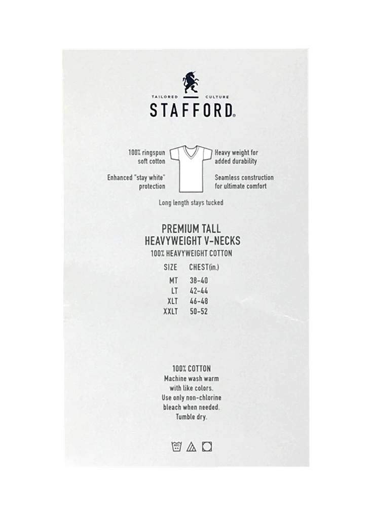 Stafford Men's Tall & Extra Tall 100% Heavyweight Cotton V-Neck Undershirt 4-Pack - White Short Sleeve Comfort Fit Undershirts for Work & Casual Wear (LXT Large Extra Tall)
