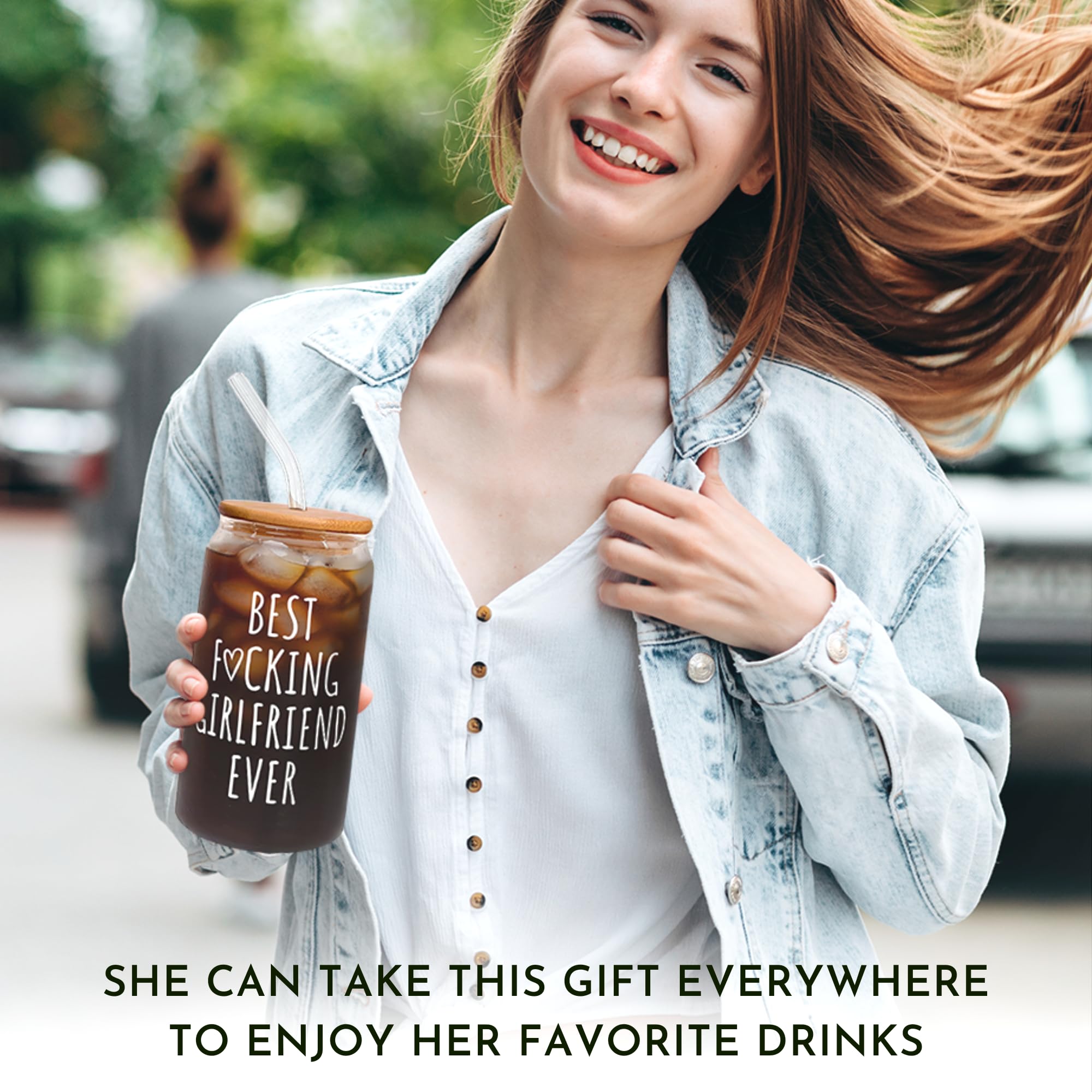Romantic Gifts for Girlfriend - 16 Oz Can Glass with Lid - Perfect Anniversary, Birthday & Valentine's Day Present for Her - Thoughtful Couple Gift for Women - Great for Coffee, Beer & Cold Drinks at Home or Date Night