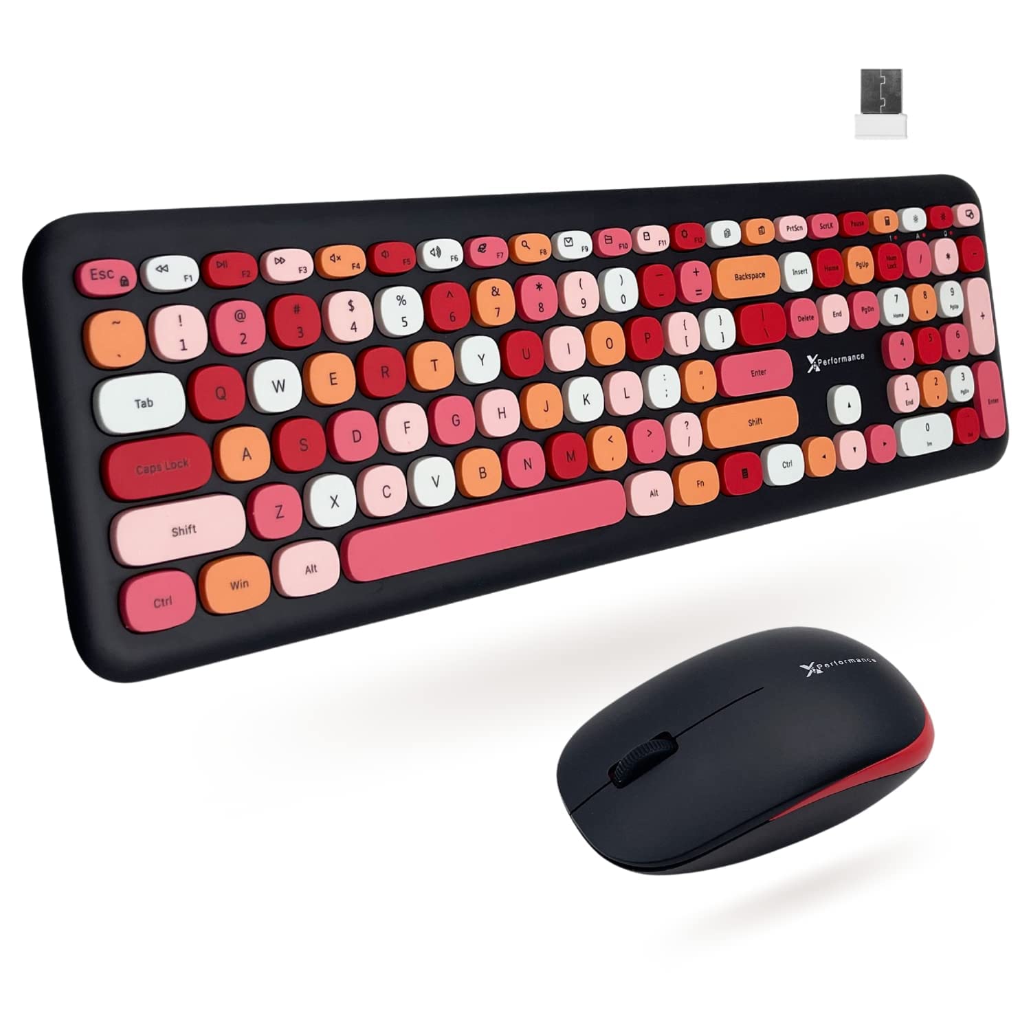 X9 Retro Wireless Keyboard and Mouse Combo - 2.4G Colorful Typewriter-Style Keyboard with Matching Mouse for Windows PC & Laptop (Black) - Perfect for Home Office, Gaming, and Vintage-Inspired Workspaces
