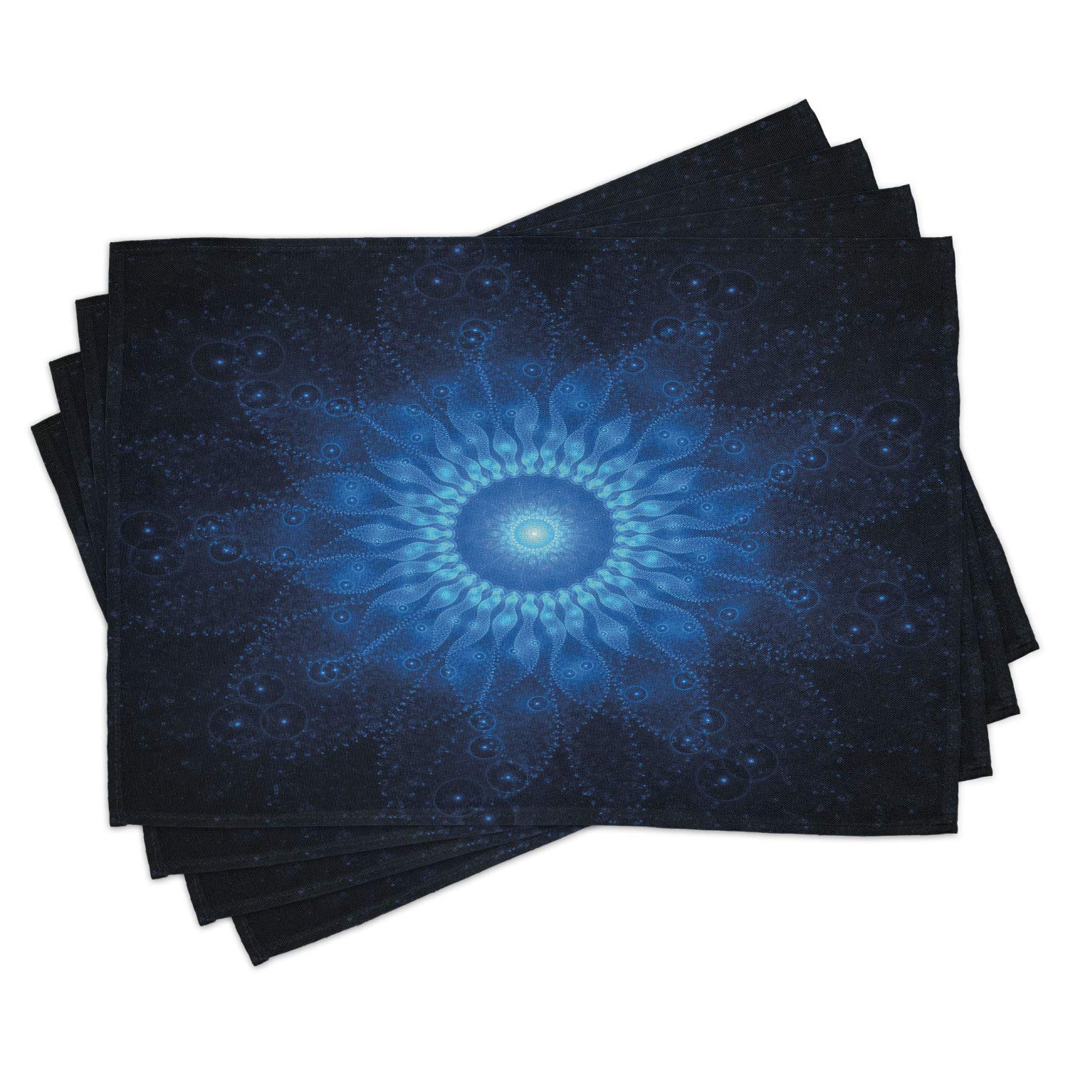 Ambesonne Dark Blue Placemats Set of 4 - Abstract Space Mandala Digital Art Washable Fabric Place Mats for Dining Table & Kitchen Decor - Perfect for Modern Home, Dinner Parties & Holiday Gatherings