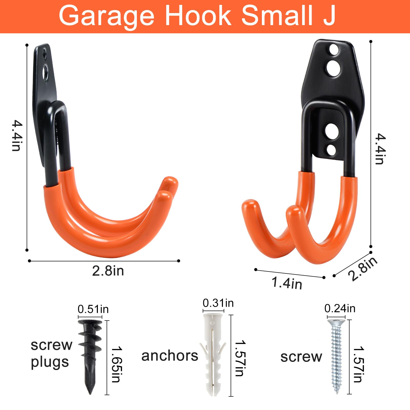 Heavy Duty Steel Garage Storage Hooks - 6 Pack Small J Utility Tool Hangers for Ladders, Bikes, Hoses - Wall Mount Organizer for Garage, Shed & Workshop Storage Solutions