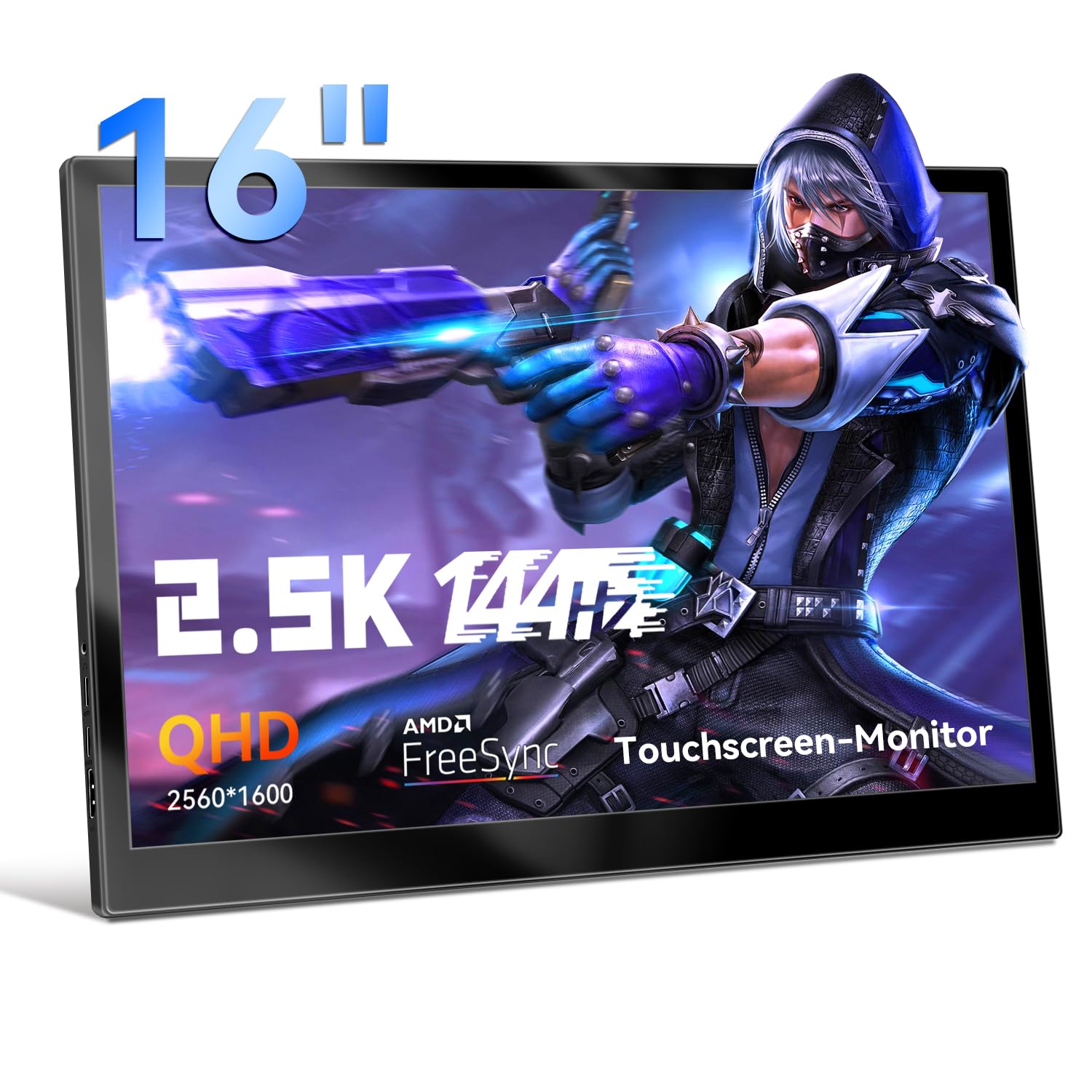 16 Inch 2K Portable Touchscreen Gaming Monitor - 2560x1600 Resolution, 144Hz IPS Display, HDMI/USB Type-C, Built-in Speakers for Windows PC, Laptop, Raspberry Pi, PS4, PS5 | Perfect for Mobile Gaming, Work Presentations & Home Entertainment