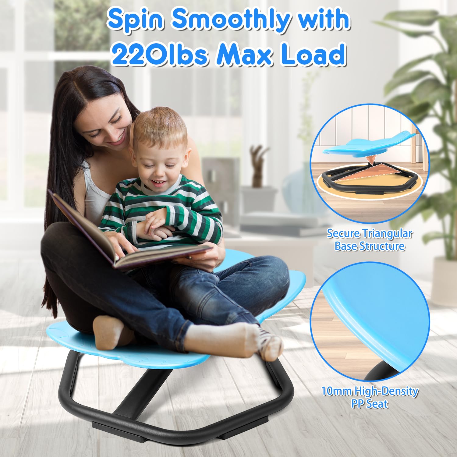 360° Swivel Elephant Chair for Kids - Spinning Wobble Seat, Toddler Sensory Balance Toy for ADHD & Autism, Motion Sickness Relief Play Equipment - Fun Indoor/Outdoor Activity Chair for Boys & Girls (Blue)