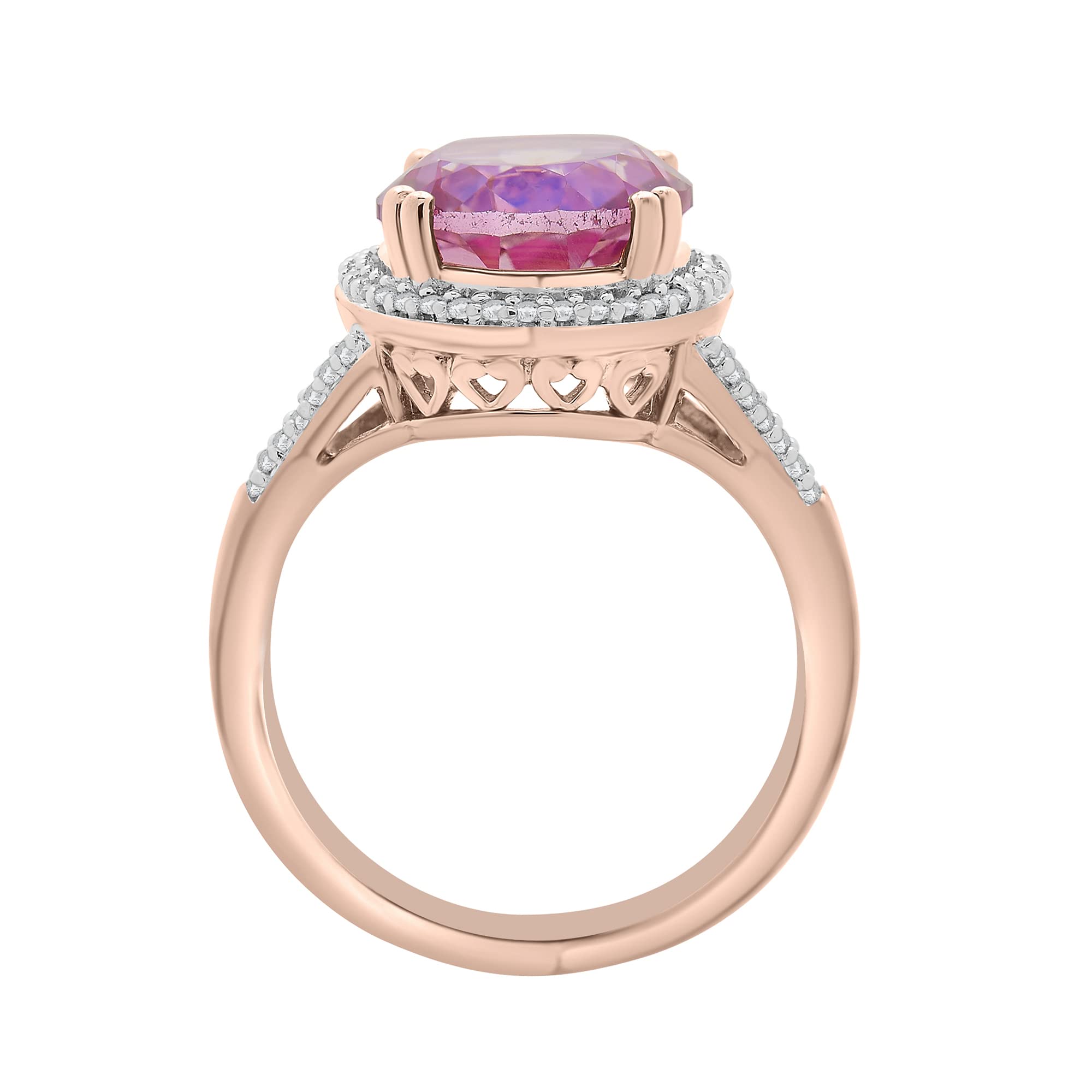 Timeless Love 14K Pink Gold Over Sterling Silver Ring Set with Pink Quartz & 1/5 CT Diamond - Elegant Statement Jewelry for Women, Luxury Fashion Rings - Perfect for Anniversaries, Engagements & Special Occasions