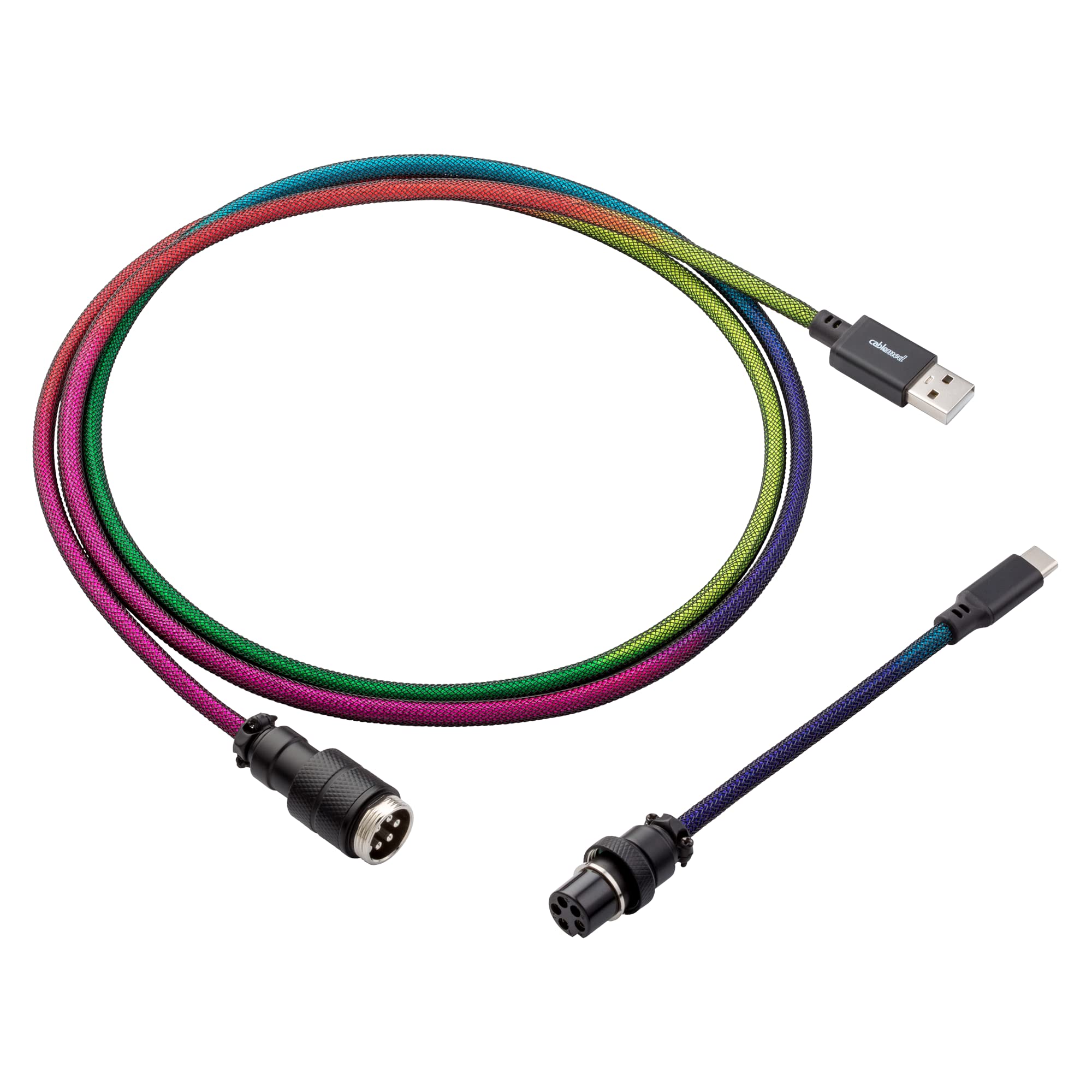 CableMod Pro Straight Keyboard Cable - USB A to USB Type C (Dark Rainbow, 150cm/5ft) | Premium Braided USB Cable for Mechanical Keyboards, Gaming Setup & Office Workstations