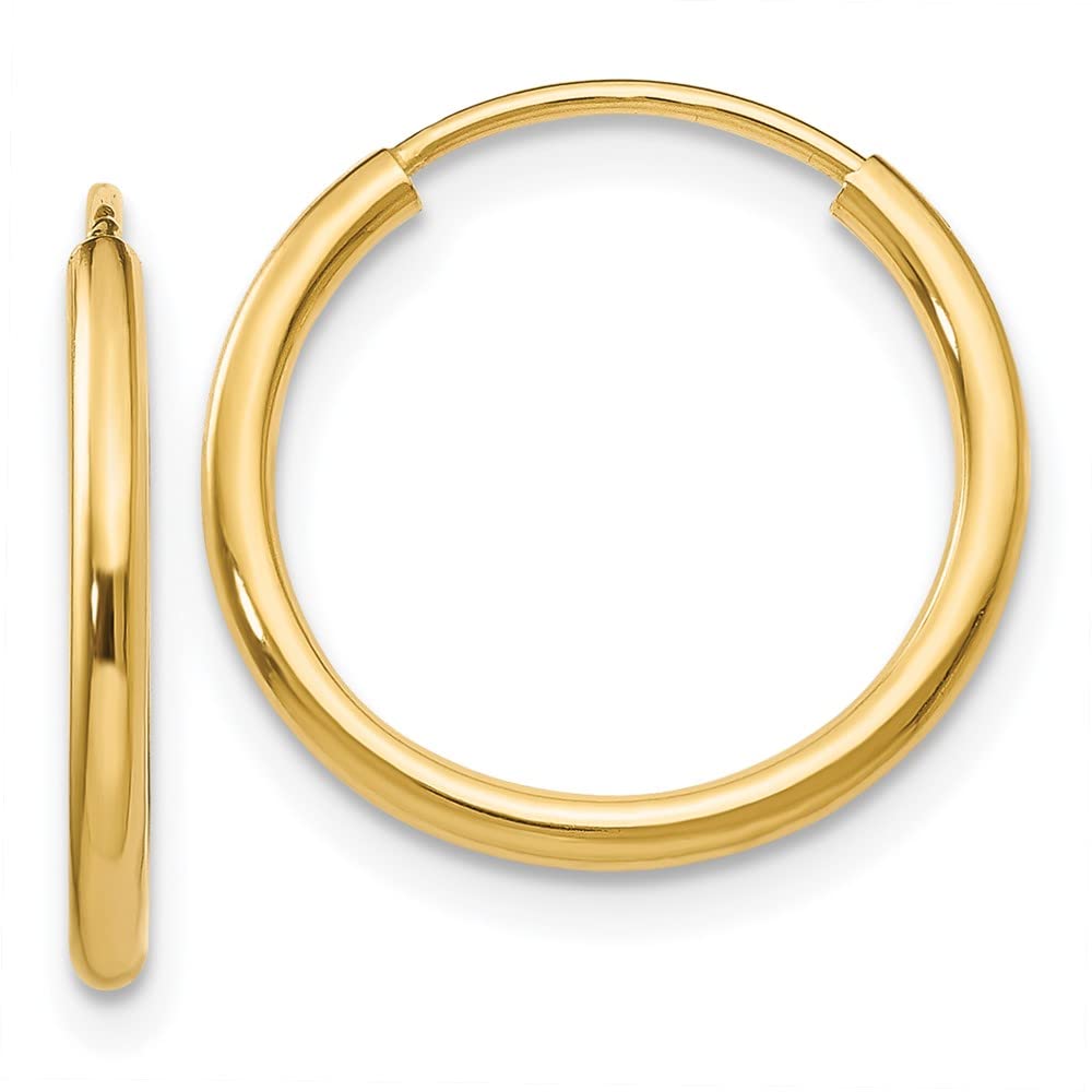 14K Yellow Gold 1.5mm Polished Round Endless Hoop Earrings for Women - Dainty Minimalist Everyday Jewelry - Perfect for Work, Date Night & Special Occasions
