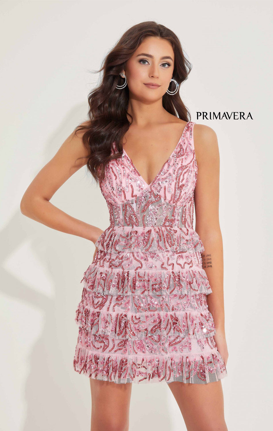 Primavera Sequin Ruffle Skirt Short Dress for Women - Sparkly Party Outfit for Nightclub, Cocktail Party & Special Occasions