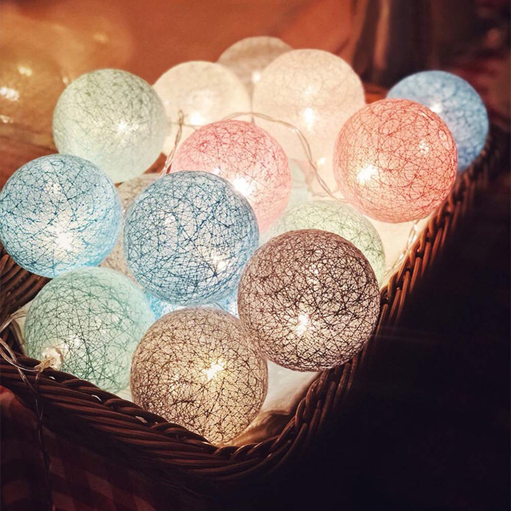 BAIWENG Cotton Ball String Lights - LED Globe Fairy Lights for Nursery, Baby Shower & Home Decor - Battery Operated Indoor Decorative Lighting for Bedroom, Wedding, Party (Warm White)