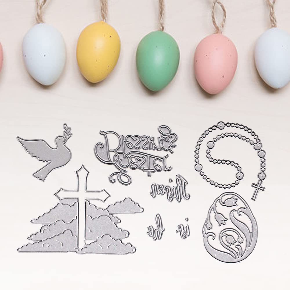 Easter Cross Die Cuts for Card Making - Religious Jesus Blessing Words & Egg Embossing Stencil Templates - DIY Scrapbooking, Paper Crafts, Photo Albums - Perfect for Easter Cards, Church Events & Christian Home Decor