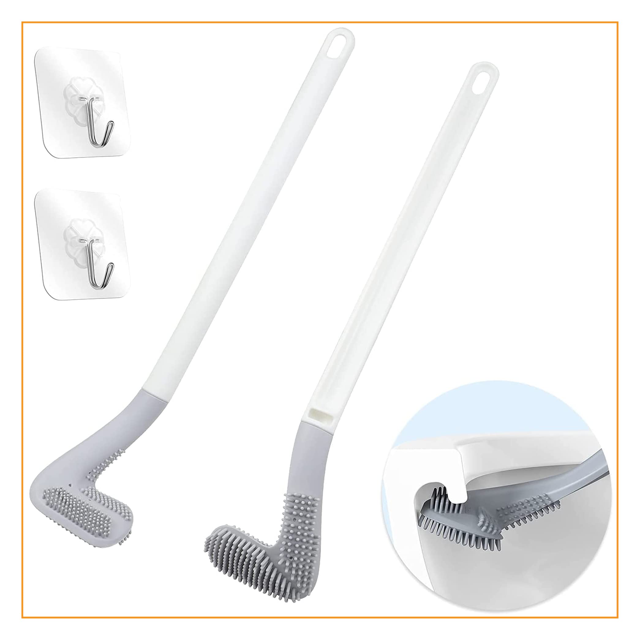 Cloud7 Golf Toilet Brush with Holder - Flexible Double-Sided for Western & Indian Toilets - Bathroom Cleaning Tool (2-Pack) for Home & Hotel Use