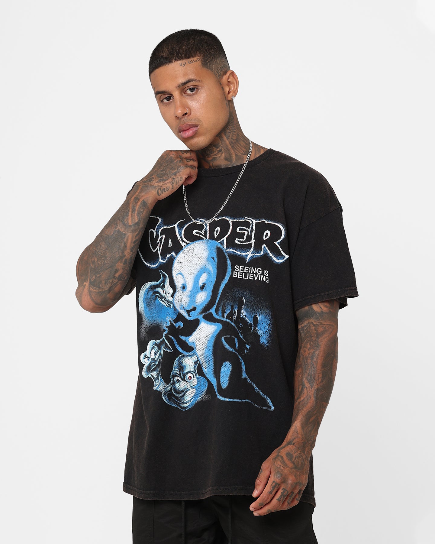 Vintage Casper T-Shirt - Black Wash Distressed Retro Graphic Tee for Men & Women | American Thrift Style | Perfect for Casual Wear, Street Fashion & 90s Retro Outfits