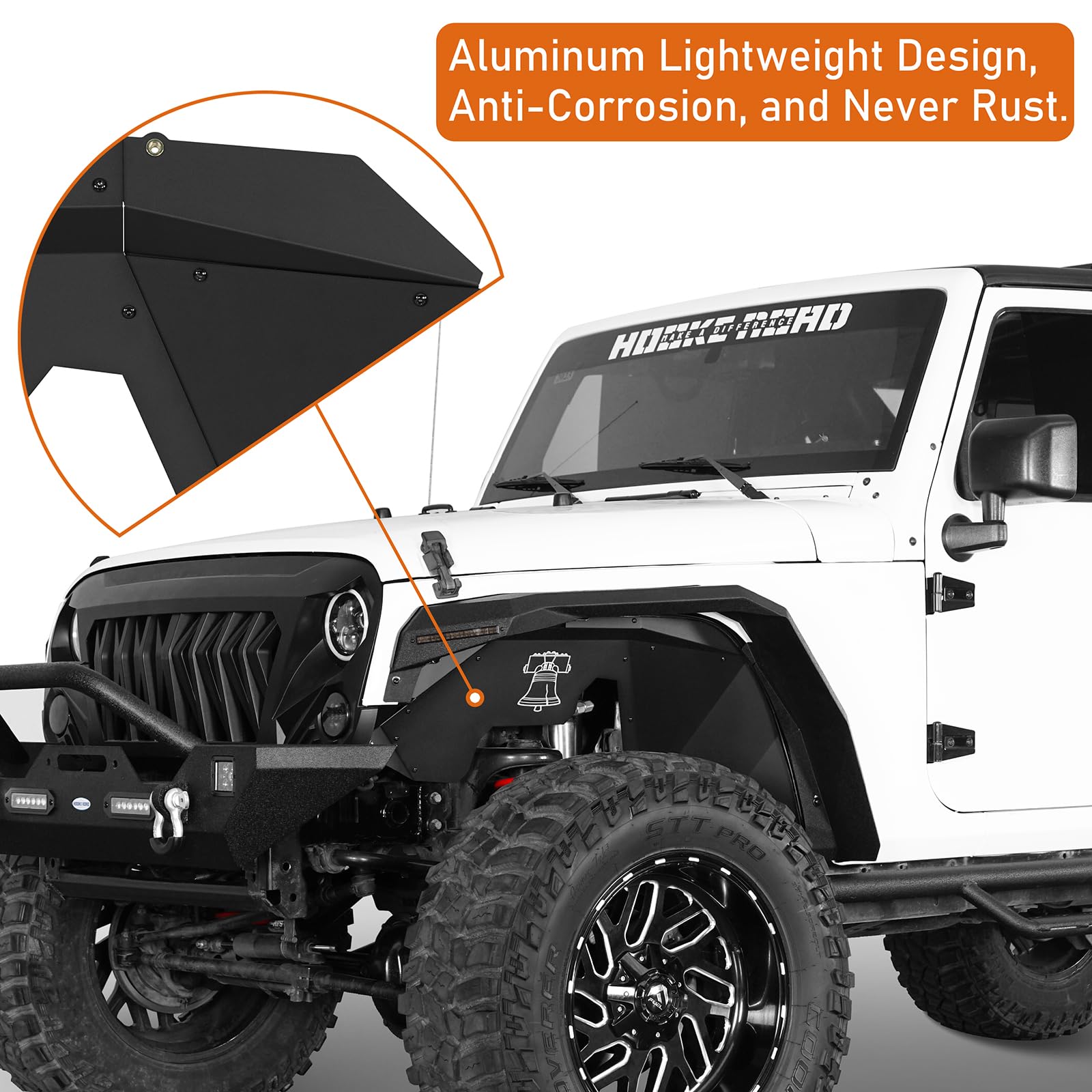 Hooke Road Jeep Wrangler JK Front Inner Fender Liners (2007-2018) - Compatible with Sport, Sahara, Rubicon 2/4 Door Models | Durable Wheel Well Protection for Off-Road & Daily Driving