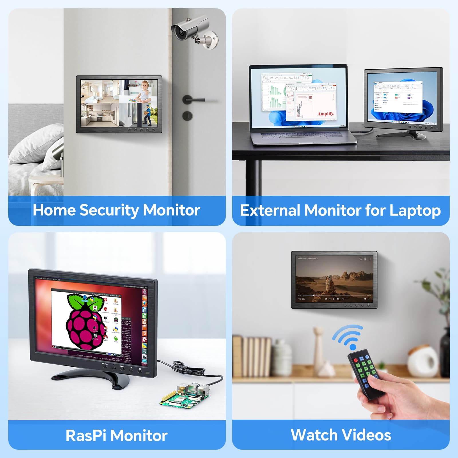 Eyoyo 10.1 Inch HD Security Monitor 1366x768 Resolution, Compact HDMI VGA AV BNC USB Input Screen with Built-in Speakers for PC, CCTV Camera, NVR, Home & Office Surveillance
