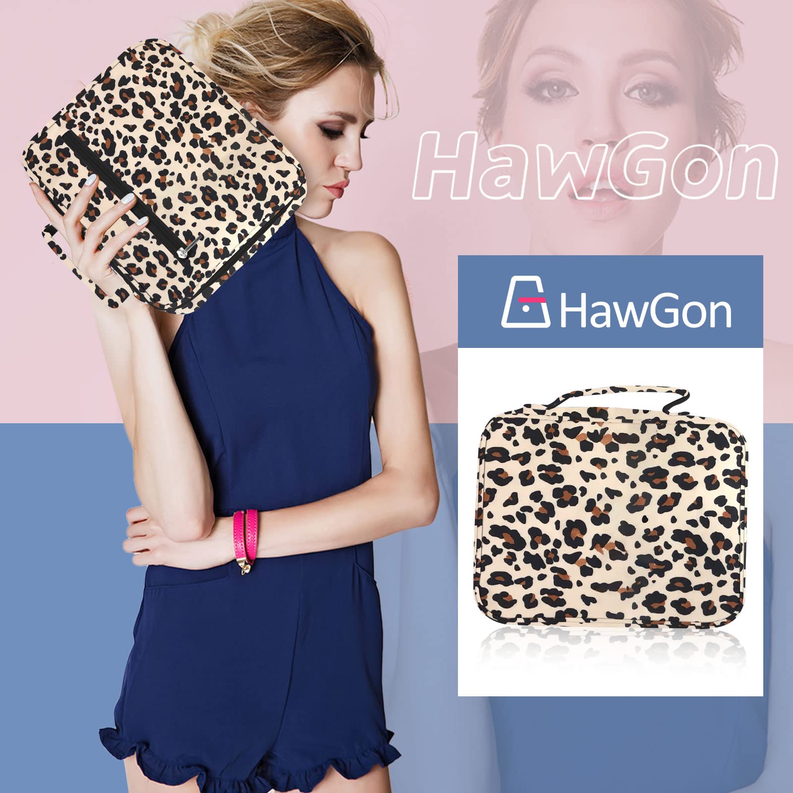 HAWGON Bible Cover for Women & Men - Multi-Functional Large Book Organizer with Detachable Pen Slots | Durable Bible Case for Church, Office & Travel | Perfect Bible Study Supplies & Gift (Beige Leopard Print)