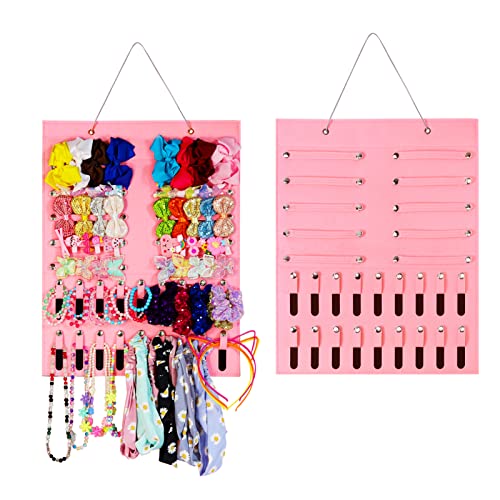 Double Layer Hair Bows Organizer & Headband Holder for Girls - Baby Hair Accessories Storage, Wall Hanging Jewelry Organizer for Toddler Room (Medium, Pink) | Perfect for Nursery, Bedroom & Bathroom Organization