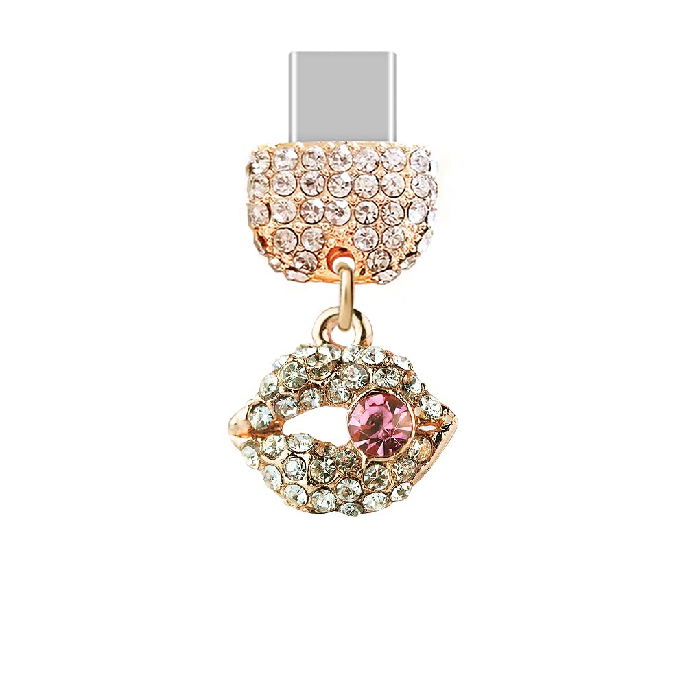 ELISE & FONDA TP176 Crystal Anti-Dust USB-C Plug - White Lip Charm for iPhone 15/16 & Android Phones (Samsung/OnePlus/Xiaomi/Oppo) | Stylish Dust Protection & Phone Accessory for Daily Use, Travel & Office