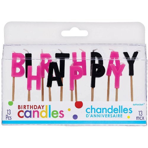Amscan Happy Birthday Pick Candle Set - 12 Pack Colorful Cake Toppers for Birthday Party Decorations, Cupcakes & Desserts