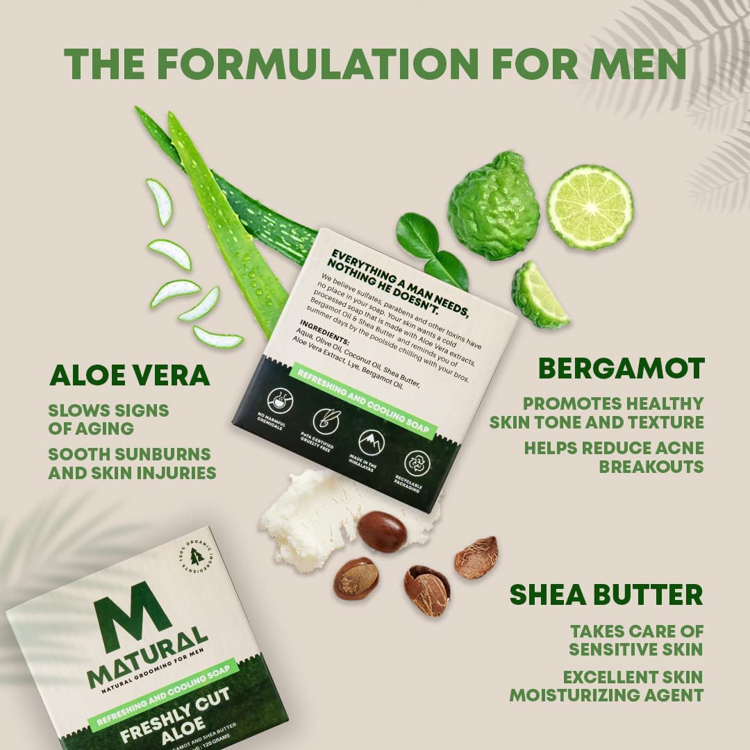 DD All Natural Handmade Bar Soap for Men with Aloe Vera, Bergamot & Shea Butter - 120g | Moisturizing & Refreshing | Perfect for Daily Skincare & Shaving