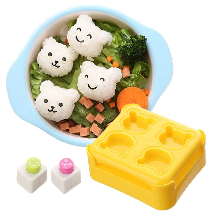 Cute Animal Sushi Mold Kit - Bear Rice Ball Maker & Onigiri Press Set for Bento Box, Kids Lunch, Japanese Food (Perfect for School Lunches, Party Snacks & Home Cooking)