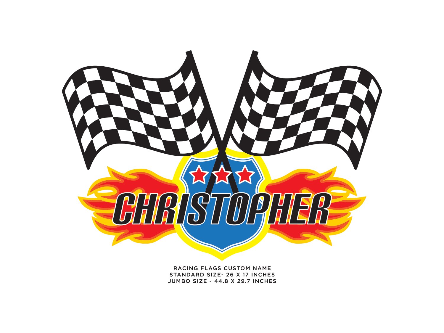 Custom Name NASCAR Racing Flags Fabric Wall Decal - Large Reusable & Repositionable Wall Sticker for Bedroom, Game Room, and Man Cave Decor