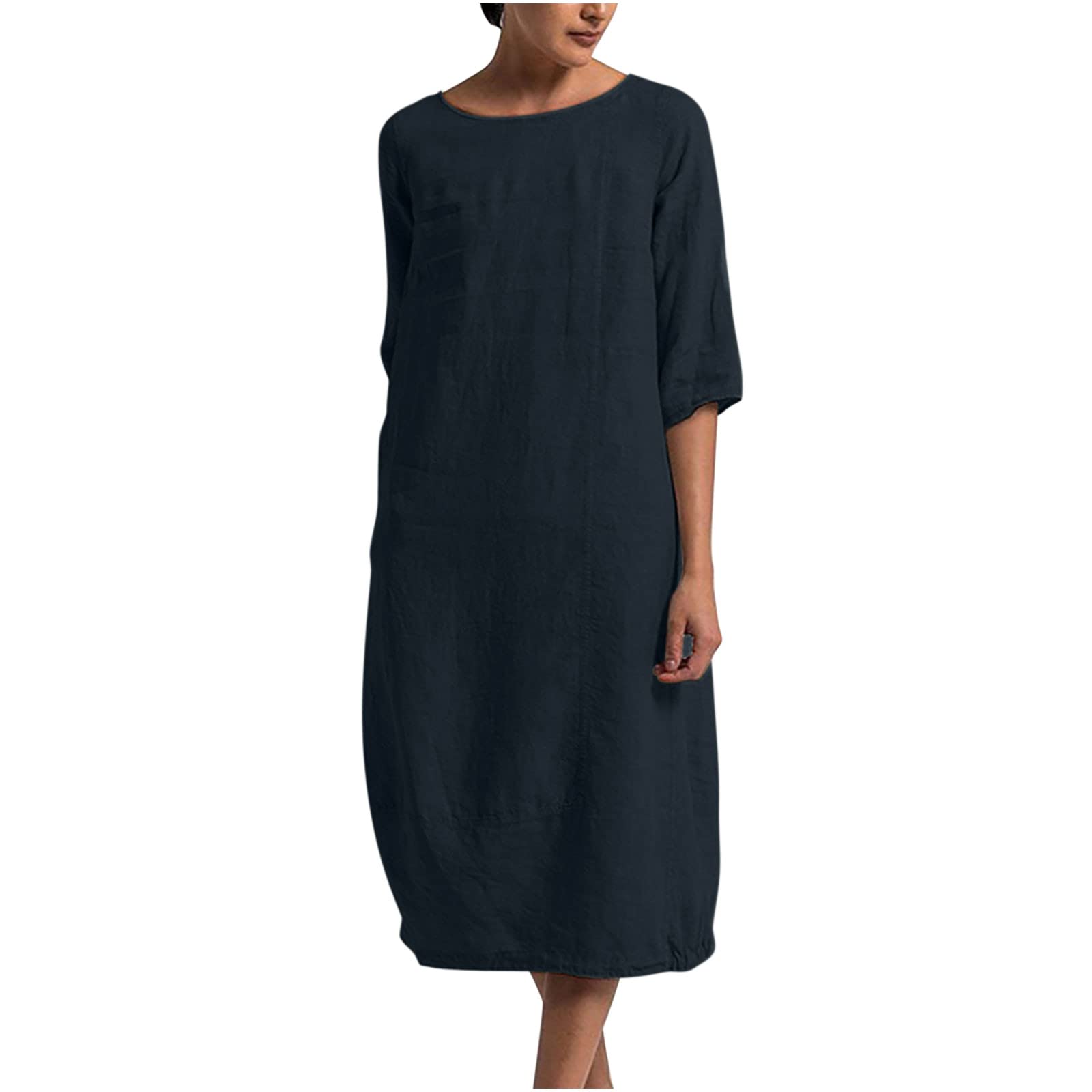Elegant Navy Blue A-Line Maxi Dress for Women - Short Sleeve Round Neck Midi Dress - Plus Size XXXXL - Summer & Spring Flowy Dress | Perfect for Evening Parties, Beach Vacations, Date Nights, Weddings, Office Wear, Brunch, Cocktail Events, Resort Wear, Travel, Outdoor Gatherings & Special Celebrations | Casual & Formal Occasion Dress for Women