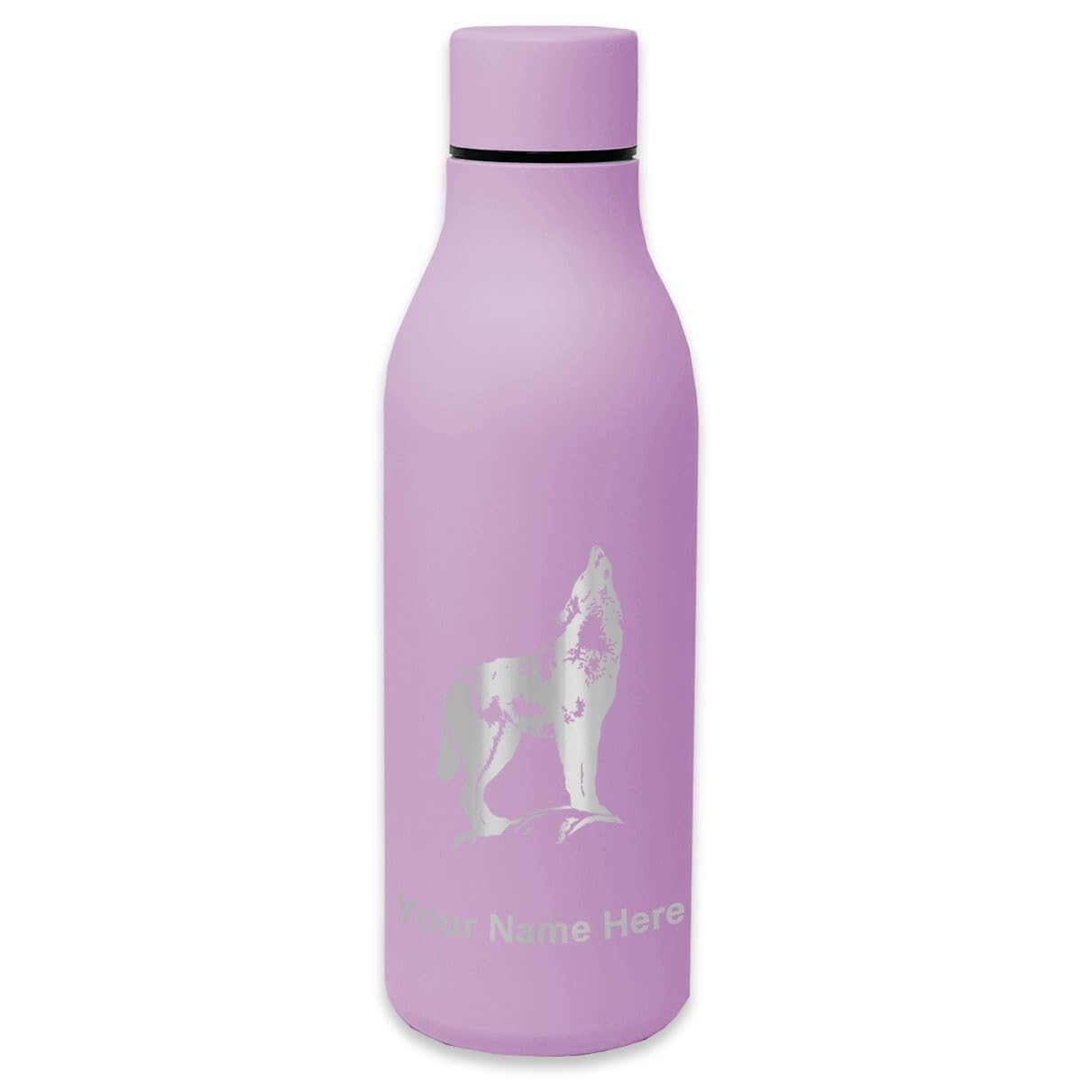 LaserGram Double Wall Insulated Stainless Steel Water Bottle with Howling Wolf Design - Personalized Engraving Included | Perfect for Outdoor Adventures, Gym & Office Use