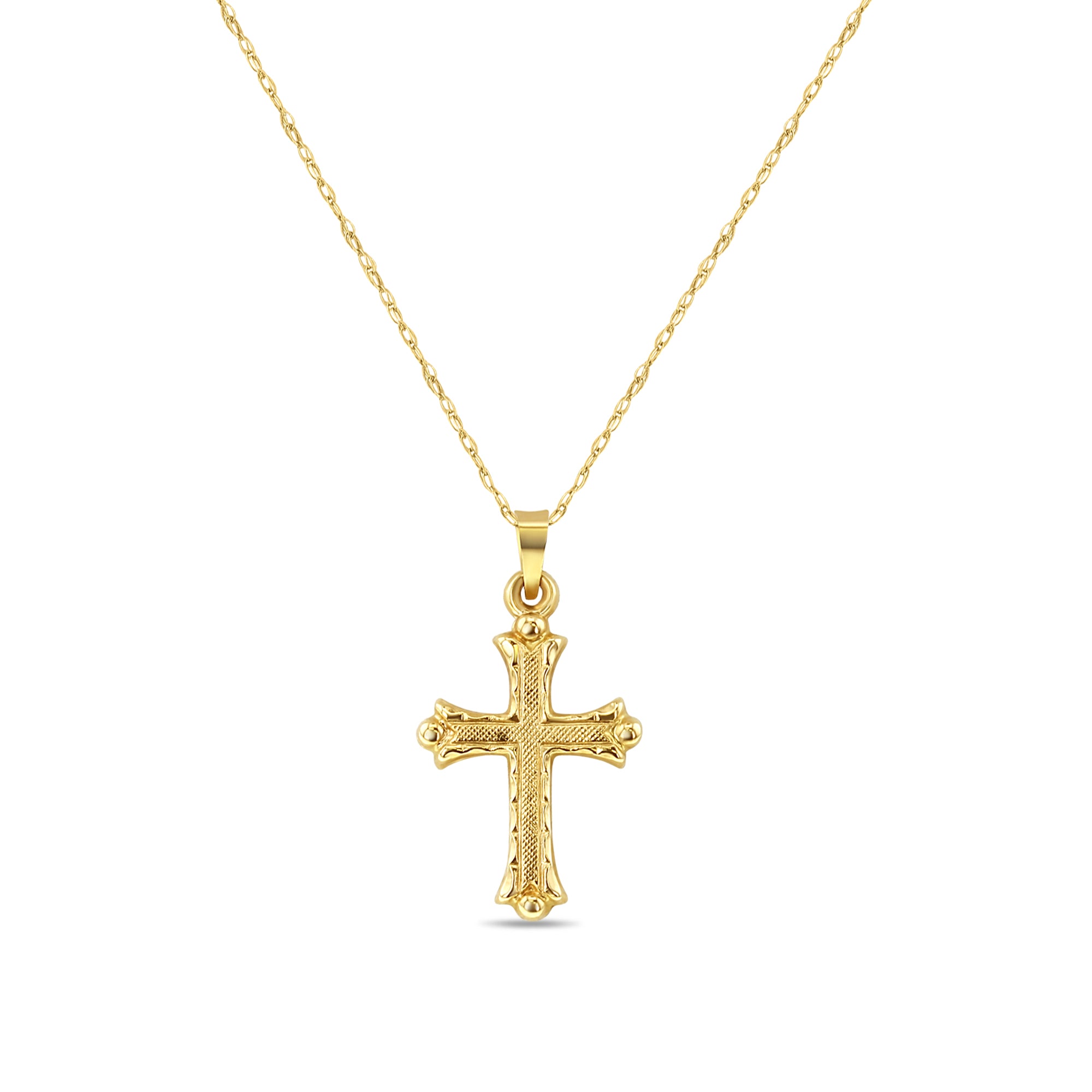 14K Yellow Gold Textured Small Cross Necklace for Women - Elegant Religious Jewelry Gift for Baptism, Confirmation & Everyday Wear