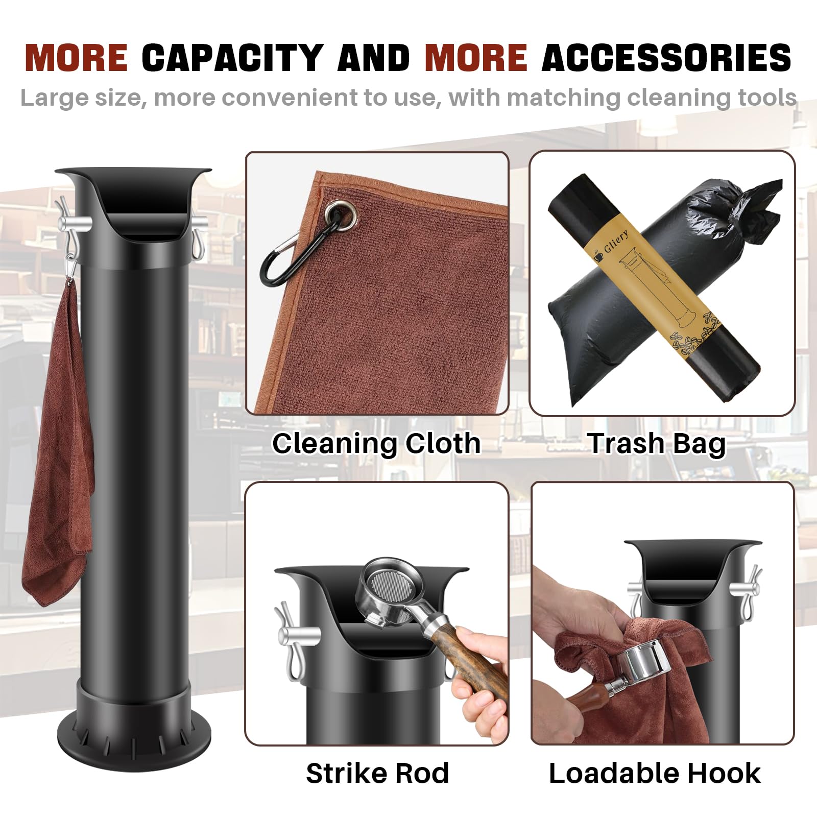 Professional Espresso Coffee Knock Box for Baristas - Heavy Duty Commercial Espresso Grounds Bin with Removable Garbage Bags & Cleaning Towels - Perfect for Coffee Shops, Restaurants & Home Baristas