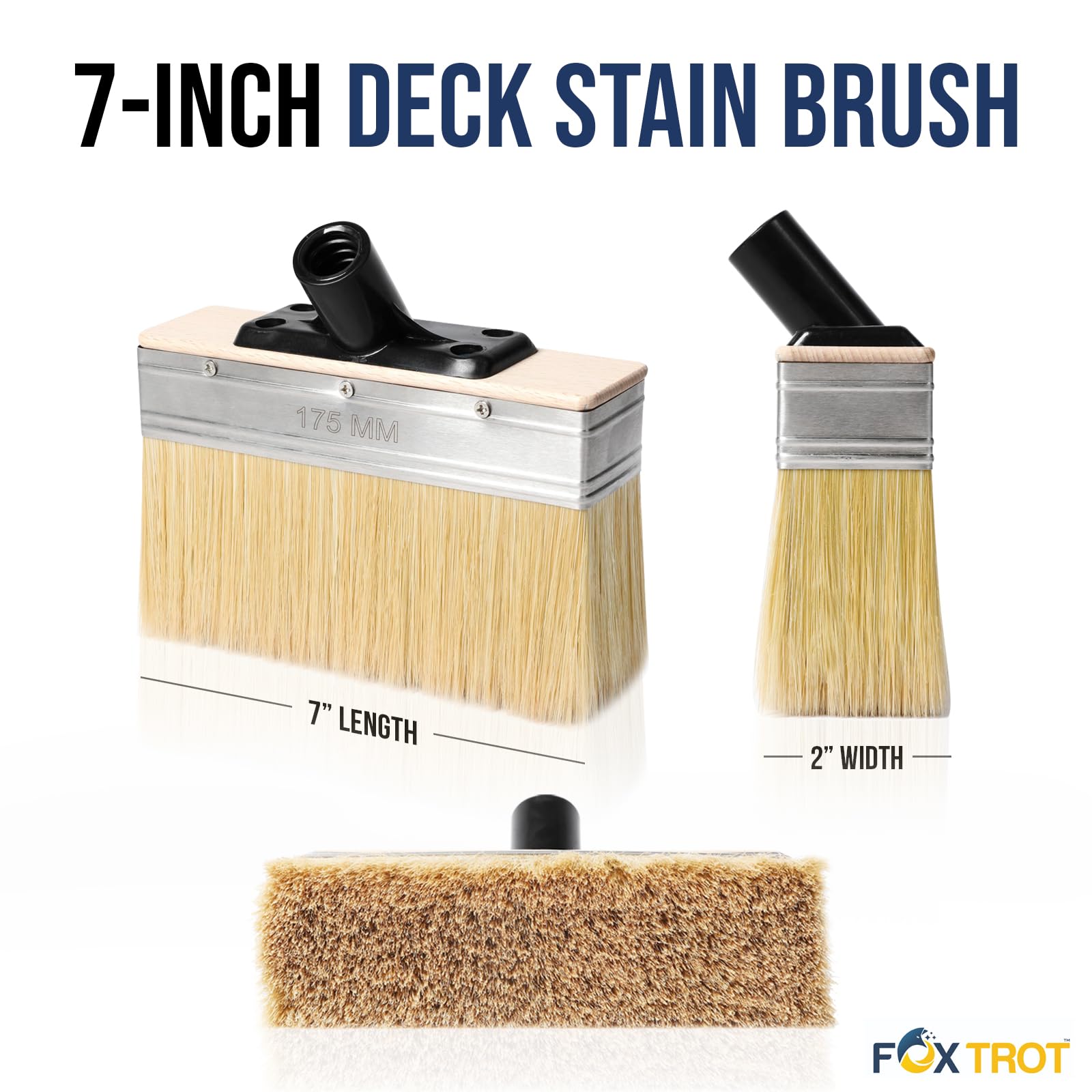 Foxtrot 7-Inch Deck Stain Brush - Professional Wood Stain & Sealer Applicator for Decks & Limewash