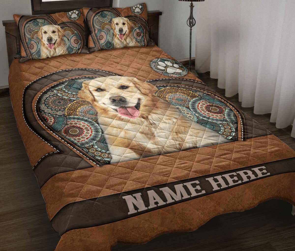 Custom Golden Retriever Dog Blanket Set - Personalized Name Quilt & Pillowcases for Bedroom Decor