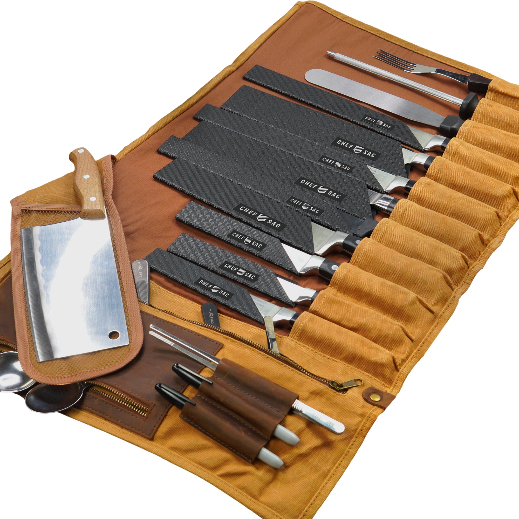 Premium Waxed Canvas & Leather Chef Knife Roll Bag - Professional Knife Storage for Chefs, Culinary Students & Cooking Enthusiasts - Perfect for Kitchen, Travel & Culinary School
