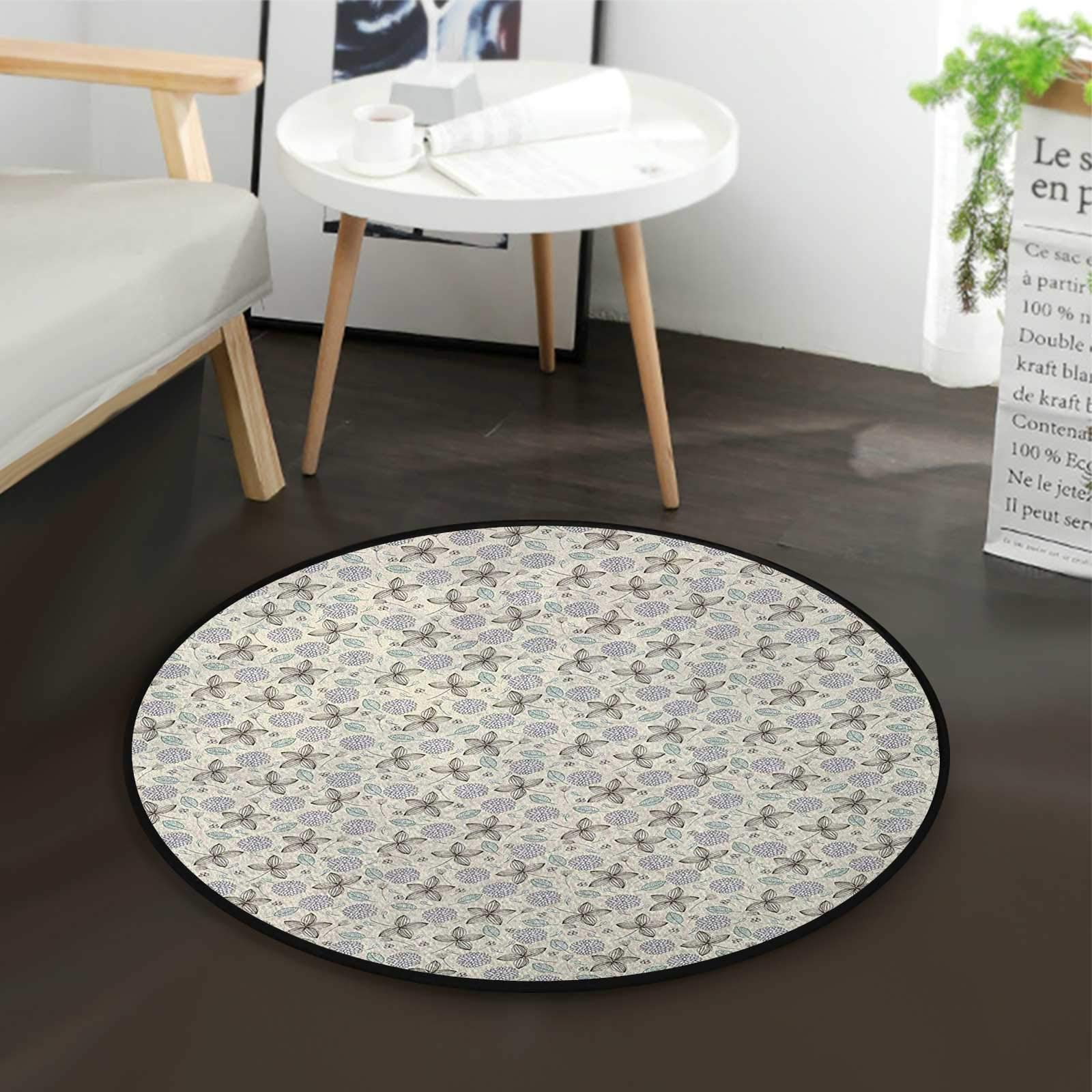 Beige Black & White Swivel Chair Mat - 3 ft Round Office Floor Protector for Hardwood & Carpet - Doodle Design for Home & Workspace - Prevents Scratches & Spills