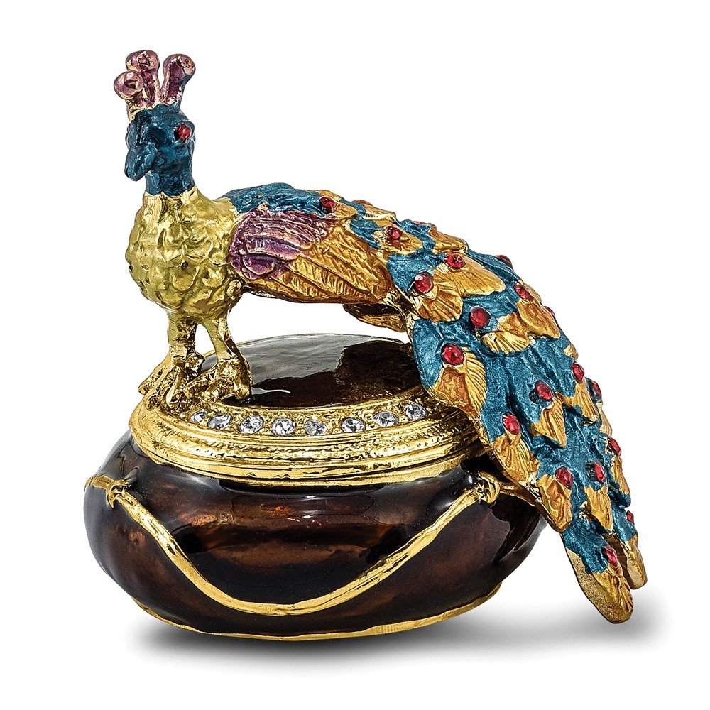 Luxury Bejeweled Peacock Trinket Box with Enamel & Matching Pendant Necklace - Elegant Pewter Collectible Gift for Women | Perfect for Jewelry Storage, Home Decor & Special Occasion Gifts