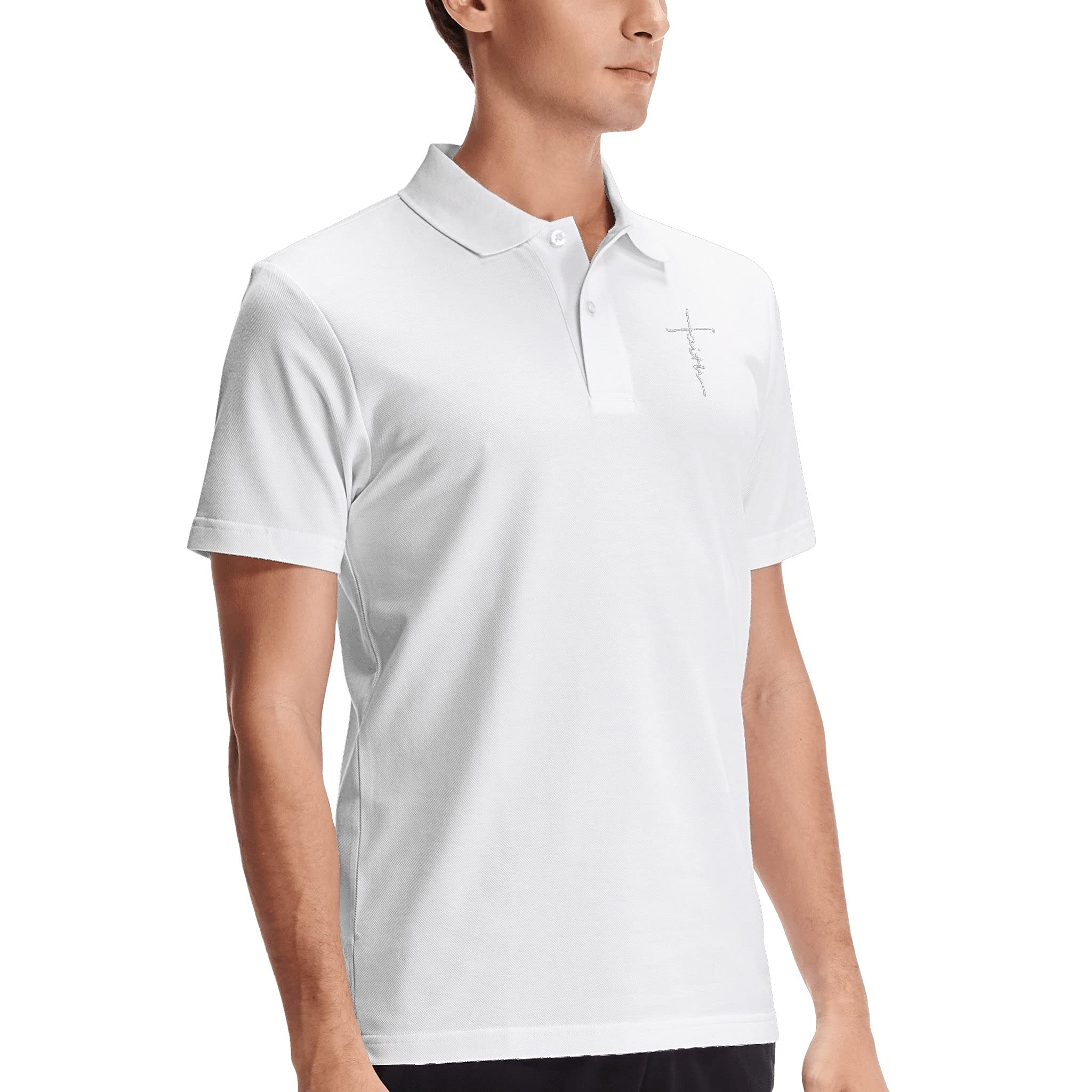 Faith Jesus Cross Embroidery Logo Men's Religious Polo T-Shirt - Short Sleeve Summer Christian Apparel for Church, Bible Study & Everyday Wear