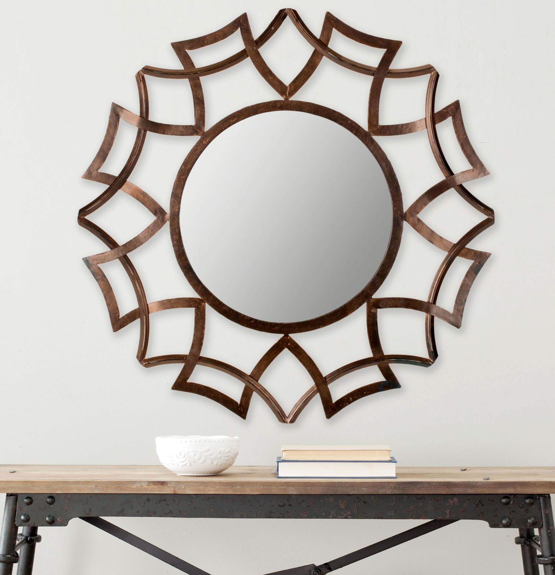 SAFAVIEH Home Collection Inca Sunburst Mirror - Round Decorative Wall Mirror for Living Room, Bedroom, Entryway - Boho Chic Home Decor Accent Piece