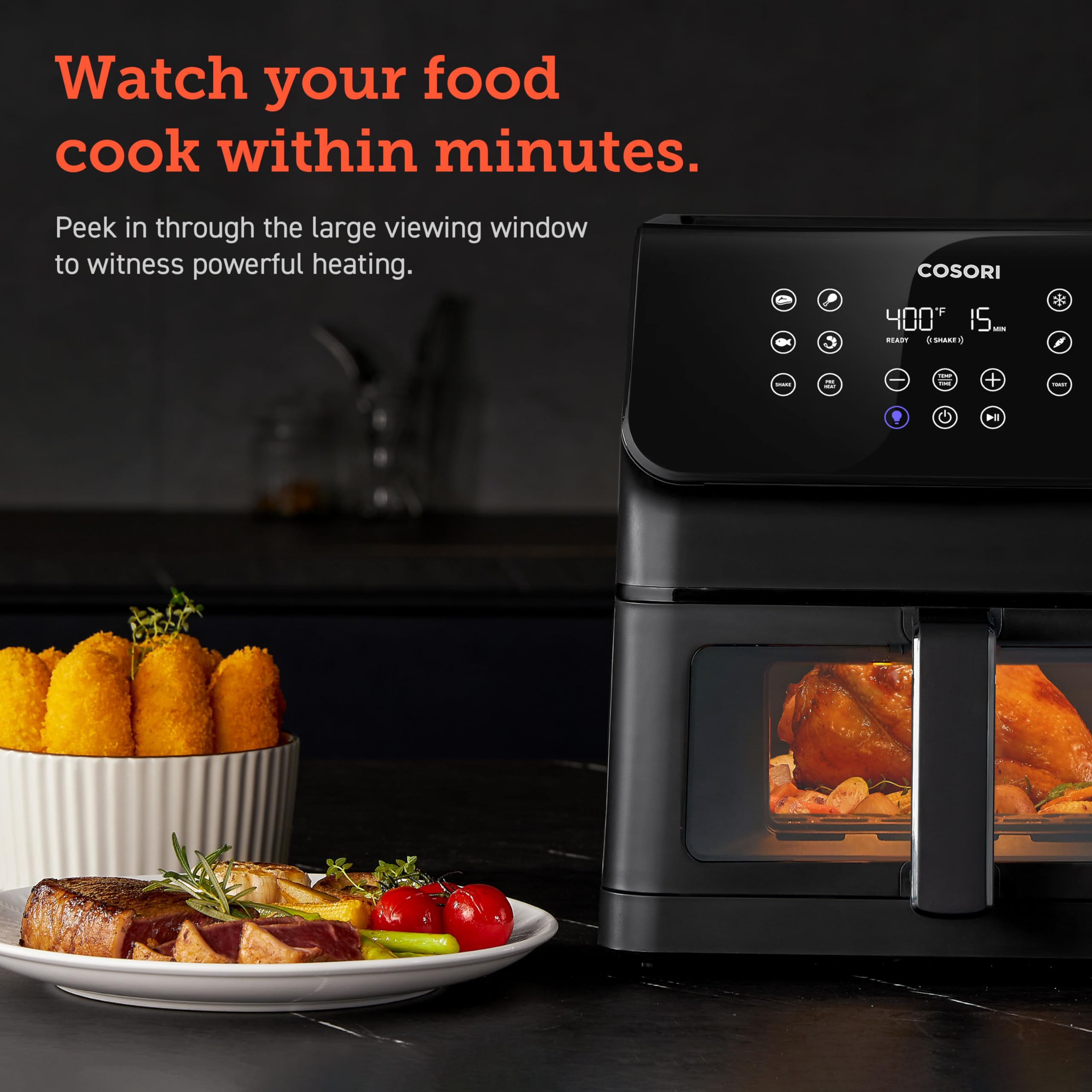 COSORI 6.5 Quart Clear Window Air Fryer with 12 One-Touch Presets - Large Compact Nonstick Airfryer Oven with Dishwasher-Safe Basket - Includes Cookbook & Online Recipes - Perfect for Family Meals, Healthy Snacks & Quick Cooking
