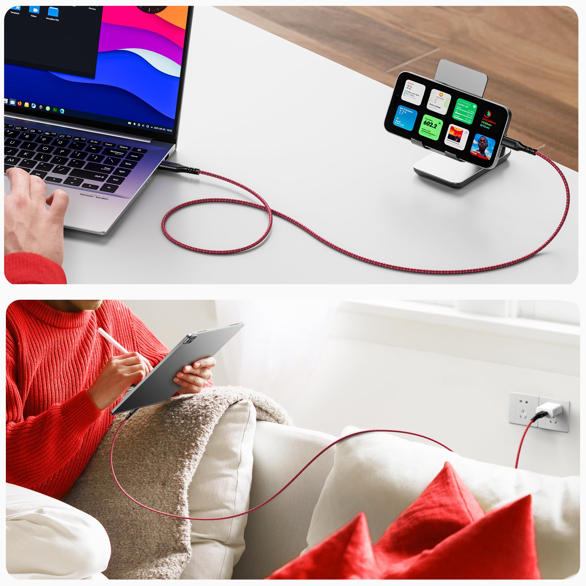 Fasgear 6ft USB C Fast Charging Cable for OnePlus 7 Pro/7T/6T/5T/3T - 30W Dash Charge Nylon Braided Type-C Cable (Red) | Perfect for Home, Office & Travel Charging