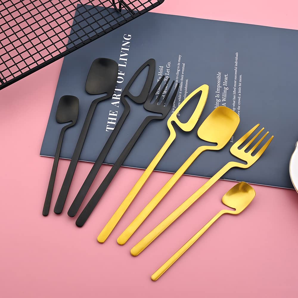 Gugrida Gold 28-Piece Stainless Steel Flatware Set - 18/10 Silverware for 4 People with Dinner Knives, Spoons & Forks - Matte Finish Dishwasher Safe Cutlery Set - Perfect for Family Dinners, Parties & Everyday Use