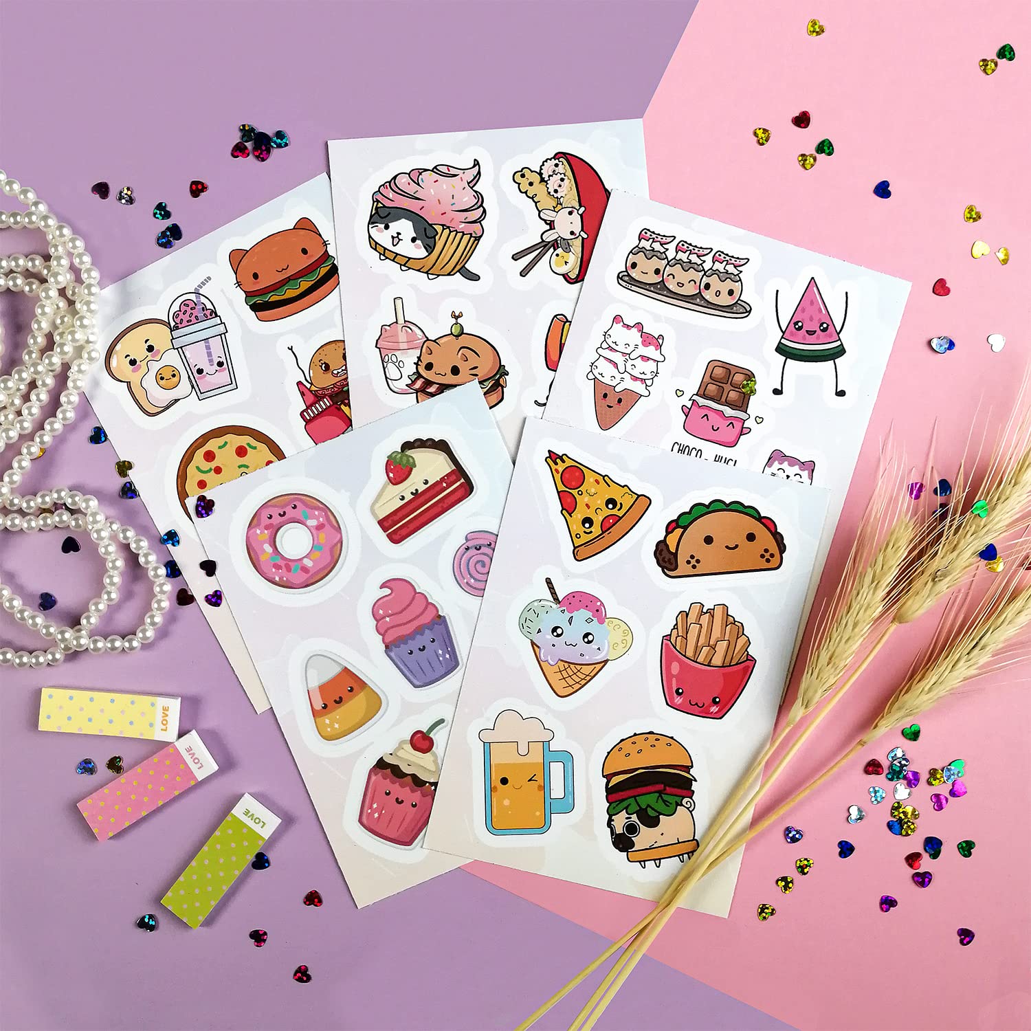 BulbaCraft 59 Pcs Kawaii Food Stickers Set - Cute Anime Vinyl Decals for Laptops, Water Bottles, Journals & Scrapbooking - Perfect for Teens, Adults & Kawaii Lovers | Great for DIY Crafts, School Supplies & Gift Giving