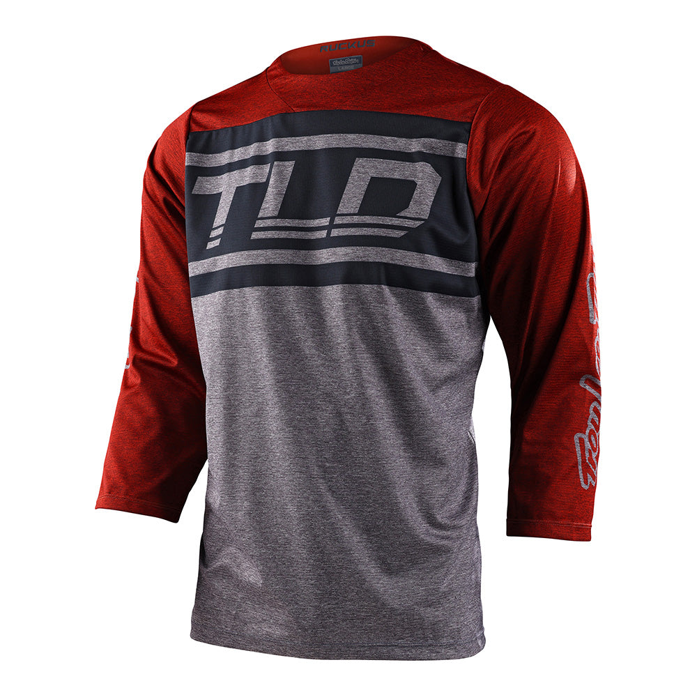 Ruckus 3/4 Sleeve Baseball Jersey - Red Clay & Gray Heather - Comfortable Athletic Shirt for Baseball, Softball & Casual Wear