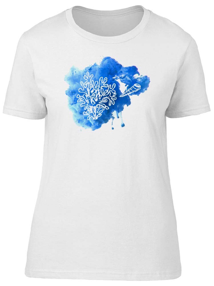 Beautiful Blue Watercolor Coral Print Women's T-Shirt | Soft Cotton Casual Tee for Summer Outfits & Beach Vacations