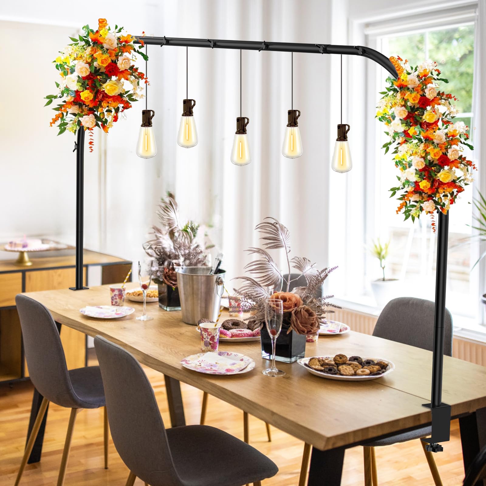 Adjustable Over The Table Rod Stand with Clamps - 5.3x8.7FT Metal Table Arch Stand for Wedding, Birthday Party, Christmas & Baby Shower Decorations - Includes Storage Bag - Perfect for Indoor & Outdoor Event Decor
