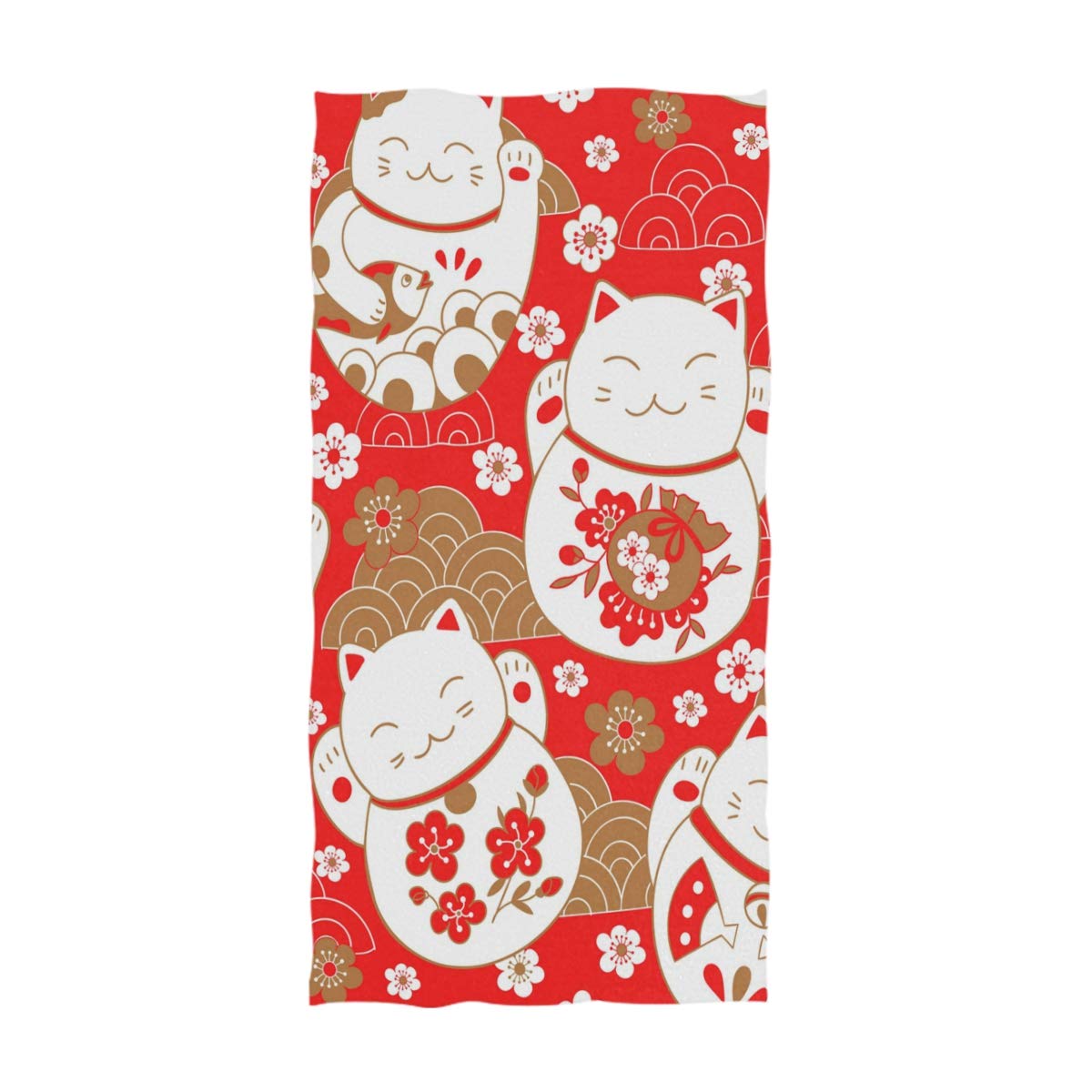 ALAZA Japanese Lucky Cat Hand Towel - Ultra Soft Wash Cloths for Bath, Spa & Gym (16