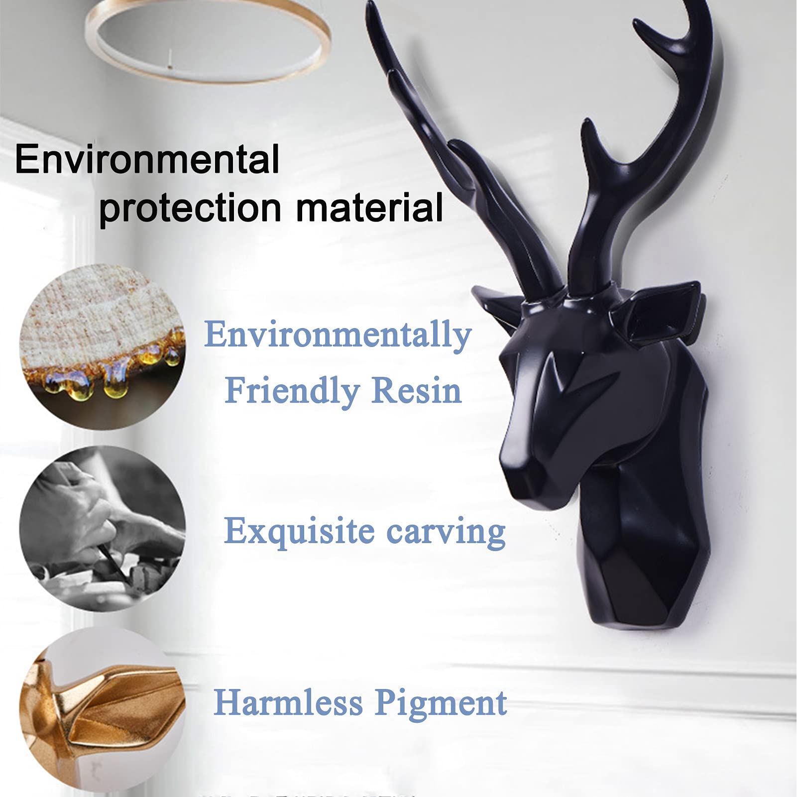 Large Faux Deer Head Wall Decor - Artificial Taxidermy Antler Wall Mount for Home & Office Decoration | Rustic Cabin, Hunting Lodge, or Modern Interior Design Accent