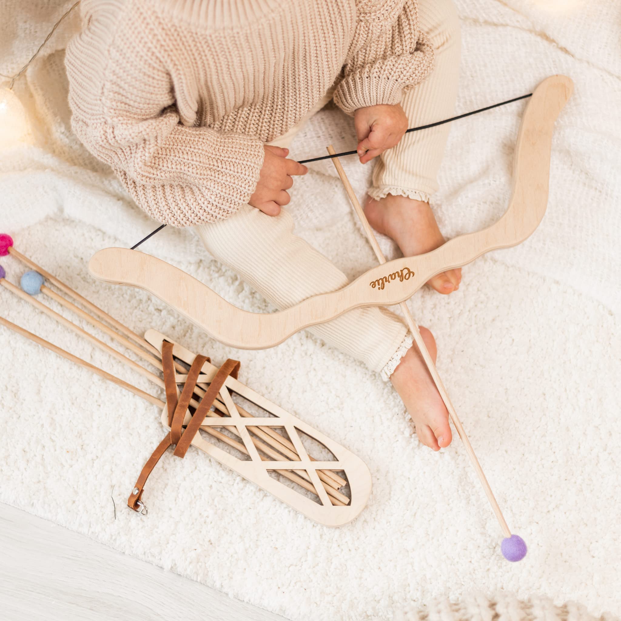 Personalized Wooden Bow and Arrow Set for Kids - Custom Name Engraved Archery Toy for Boys & Girls - Outdoor Hunting Game, Montessori & Waldorf Educational Toys - Perfect for Easter Gifts, Birthday Presents, and Backyard Play