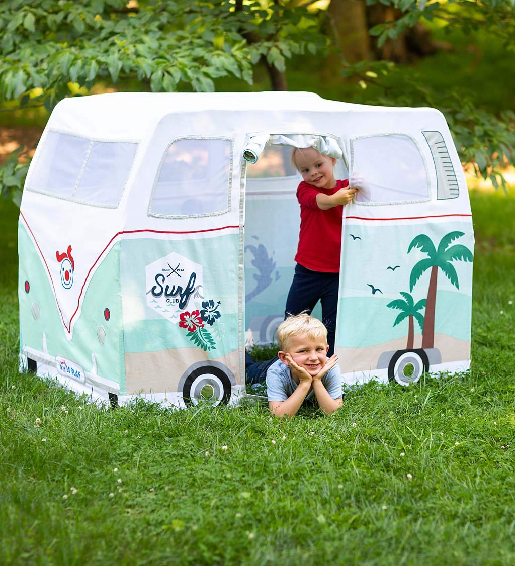 Premium Kids' Surfing Camper Playhouse Tent - 100% Cotton Canvas Indoor/Outdoor Play Set with Durable Steel Frame | Encourages Imagination & Creativity for Ages 3+ | Perfect for Backyard Adventures, Beach Trips & Pretend Play