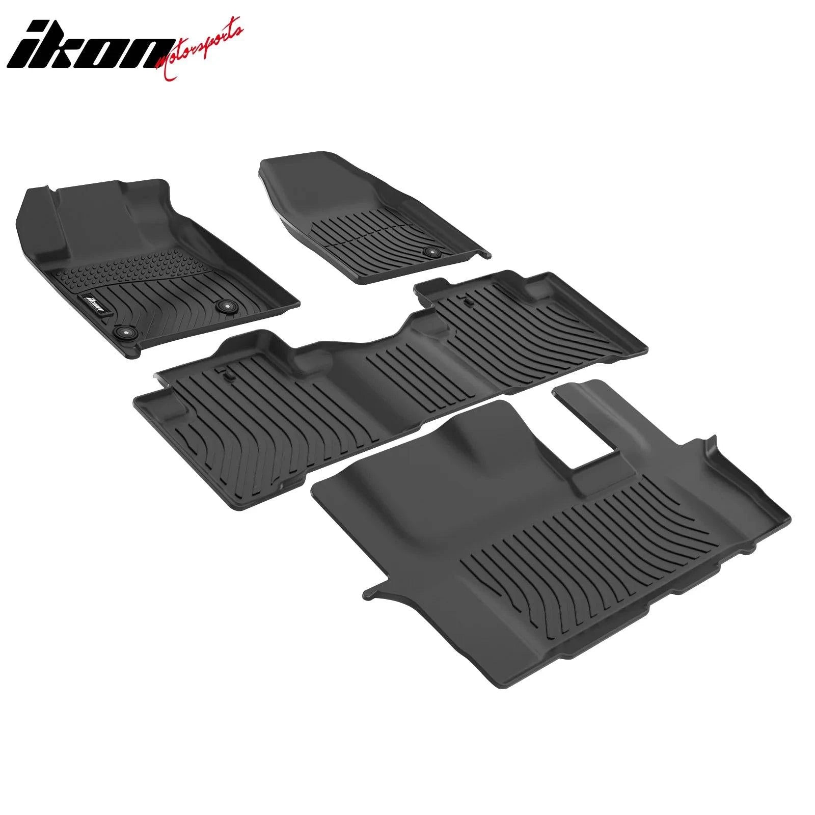 IKON Custom 3D Molded All-Weather Floor Mats for 2009-2015 Honda Pilot (8-Passenger) - 4-Piece TPE Liner Set with 1st/2nd/3rd Row Protection - Perfect for Winter, Rain, Mud & Everyday Use