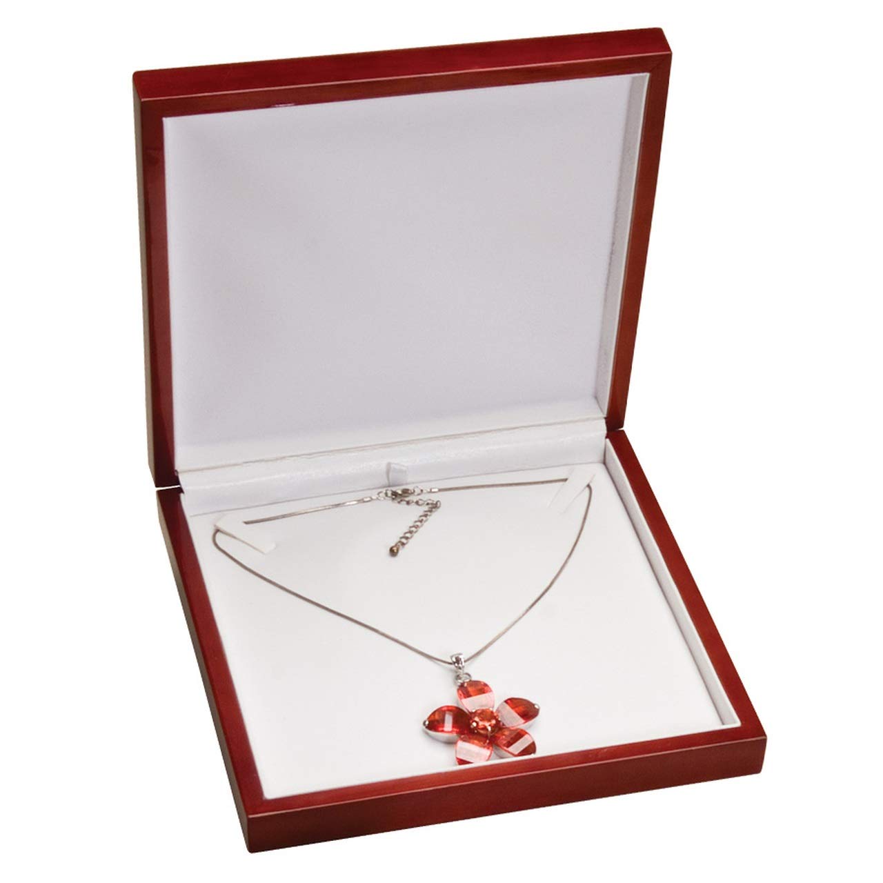 Luxury Rosewood Jewelry Box with White Leather Lining & Metal Hinge - Premium Wooden Necklace Storage Case for Women, Perfect for Gift Giving, Travel & Home Organization
