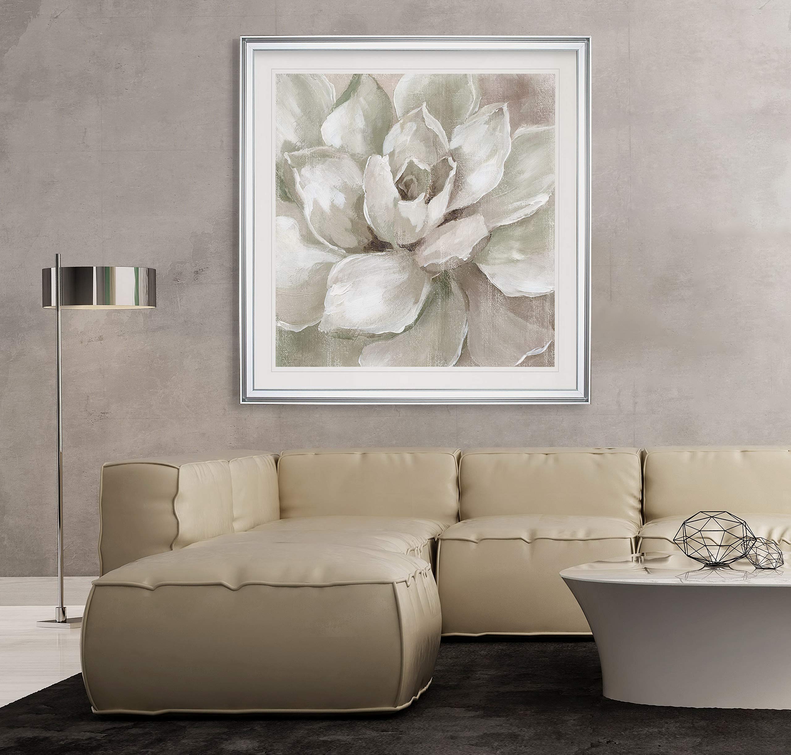 Hazy Summer Succulent White Plant Wall Art - Framed Canvas Giclee Print - Modern Home Decor Painting for Living Room, Bedroom & Office